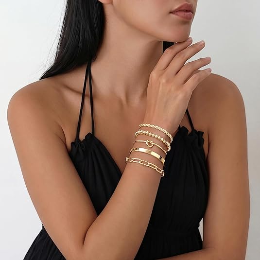 714BFFqgbfL._AC_SY535_ Gokeey Gold Bracelets Set for Women Non Tarnish - Image 1